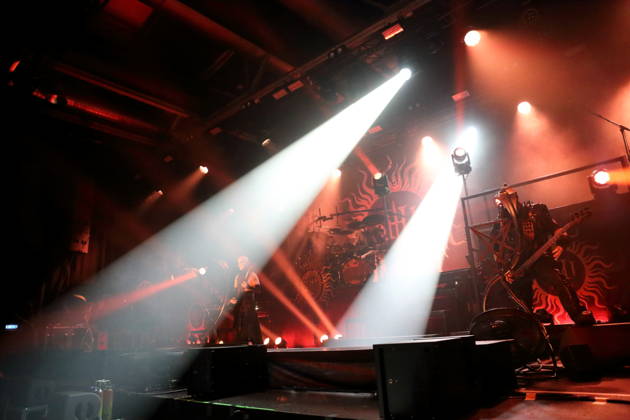 Patryk Dominik Seth Sztyber, Adam Michal Nergal Darski, Zbigniew Robert Inferno Prominski, and Tomasz Orion Wroblewski (from left), members of the band Behemoth, at a concert at the Columbiahalle in Berlin on October 23, 2026. Behemoth and Dimmu Borgir Concert in Berlin