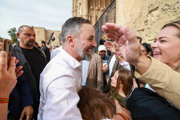 Abascal Holds a Public Rally in Palma Vox President Santiago Abascal during a Vox public rally as part of the pre-campaign for the general election on November 29, at La Seu de Mallorca, on October 24, 2026, in Palma de Mallorca, Mallorca, Balearic Islands, Spain. Abascal is the first leader of one of the major parties running in the general election to have announced public events in the Balearic Islands. OCTOBER 24, 2026. Tomàs Moyà. Palma de Mallorca, Mallorca, Isl. Palma de Mallorca, Mallorca, Spain Copyright: xTomà sxMoyà x 7866490