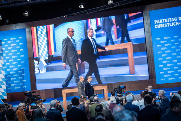 Chancellor Friedrich Merz with CSU Party Chairman Markus Söder at the CSU Party Convention in Munich, Munich, Bavaria, Germany, Munich Trade Fair Grounds