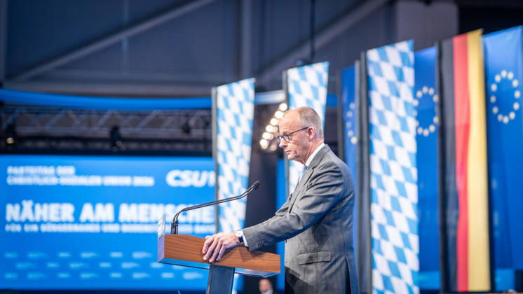Chancellor Friedrich Merz speaks at the CSU Party Convention in Munich; CSU Party Convention in Munich, Munich, Bavaria, Germany; Munich Trade Fair Grounds
