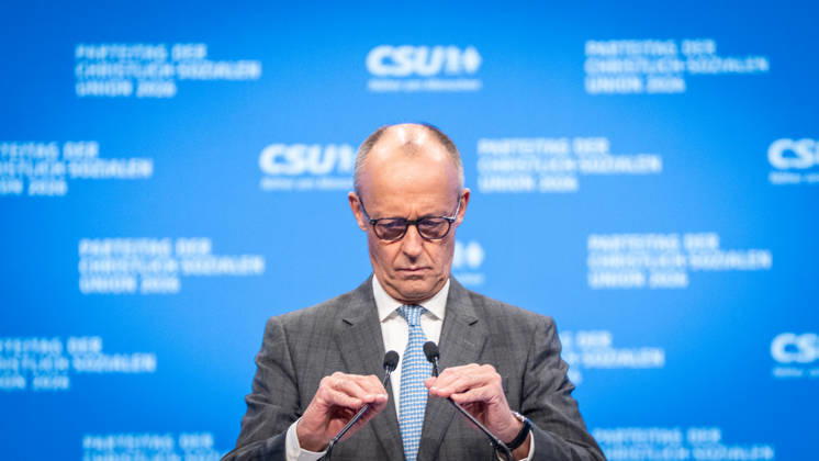 Chancellor Friedrich Merz speaks at the CSU Party Convention in Munich; CSU Party Convention in Munich, Munich, Bavaria, Germany; Munich Trade Fair Grounds