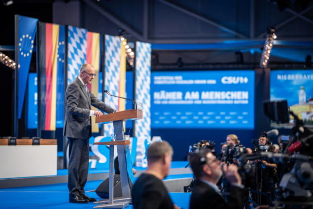 Chancellor Friedrich Merz speaks at the CSU Party Convention in Munich; CSU Party Convention in Munich, Munich, Bavaria, Germany; Munich Trade Fair Grounds