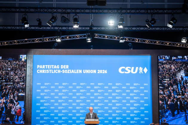 Chancellor Friedrich Merz speaks at the CSU Party Convention in Munich; CSU Party Convention in Munich, Munich, Bavaria, Germany; Munich Trade Fair Grounds