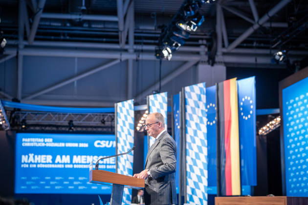 Chancellor Friedrich Merz speaks at the CSU Party Convention in Munich; CSU Party Convention in Munich, Munich, Bavaria, Germany; Munich Trade Fair Grounds
