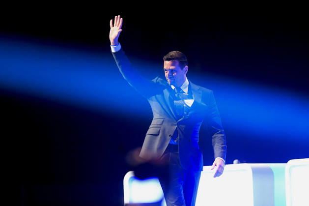 XIXth Congress French Far-right Party RN - Orleans President of French far-right party Rassemblement National RN Jordan Bardella on stage during the XIXth Congress of Rassemblement National RN, in Orleans, France on October 24 2026. Photo by Franck Castel ABACAPRESS.COM Orleans France  Copyright: xCastelxFranck ABACAx