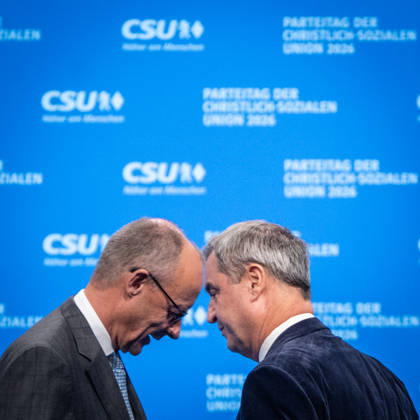Chancellor Friedrich Merz with CSU Party Chairman Markus Söder at the CSU Party Convention in Munich, Munich, Bavaria, Germany, Munich Trade Fair Grounds