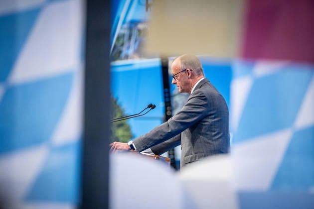 Chancellor Friedrich Merz speaks at the CSU Party Convention in Munich; CSU Party Convention in Munich, Munich, Bavaria, Germany; Munich Trade Fair Grounds
