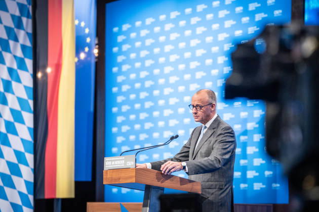 Chancellor Friedrich Merz speaks at the CSU Party Convention in Munich; CSU Party Convention in Munich, Munich, Bavaria, Germany; Munich Trade Fair Grounds