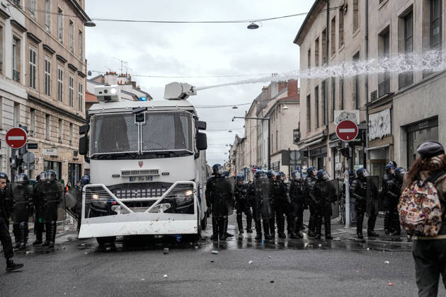 Police intervene in demonstrators amid ongoing protests in Nancy NANCY, FRANCE - OCTOBER 24: Police clash with protesters with water cannons and tear gas during a demonstration amid ongoing social and political tensions in Nancy, France, on October 24, 2026. Muhammed Said Tako Anadolu Nancy France. Editorial use only. Please get in touch for any other usage.  Copyright: x2026xAnadoluxMuhammedxSaidxTakox