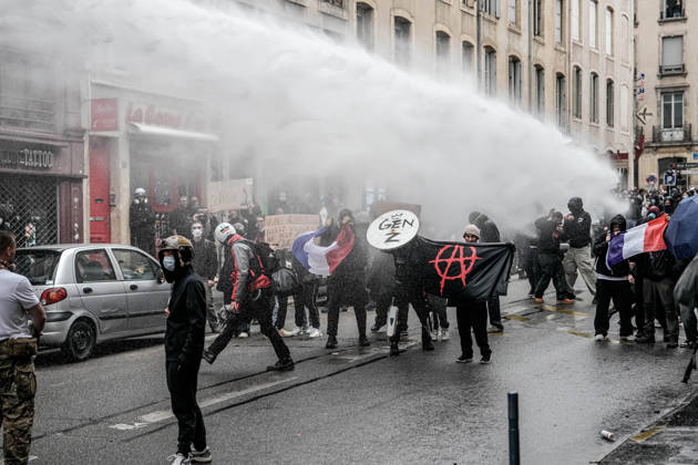 Police intervene in demonstrators amid ongoing protests in Nancy NANCY, FRANCE - OCTOBER 24: Police clash with protesters with water cannons and tear gas during a demonstration amid ongoing social and political tensions in Nancy, France, on October 24, 2026. Muhammed Said Tako Anadolu Nancy France. Editorial use only. Please get in touch for any other usage.  Copyright: x2026xAnadoluxMuhammedxSaidxTakox