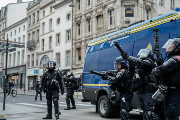 Police intervene in demonstrators amid ongoing protests in Nancy NANCY, FRANCE - OCTOBER 24: Police clash with protesters with water cannons and tear gas during a demonstration amid ongoing social and political tensions in Nancy, France, on October 24, 2026. Muhammed Said Tako Anadolu Nancy France. Editorial use only. Please get in touch for any other usage.  Copyright: x2026xAnadoluxMuhammedxSaidxTakox