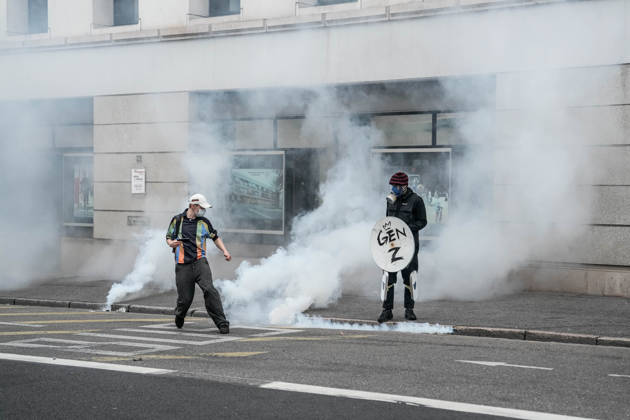 Police intervene in demonstrators amid ongoing protests in Nancy NANCY, FRANCE - OCTOBER 24: Police clash with protesters with water cannons and tear gas during a demonstration amid ongoing social and political tensions in Nancy, France, on October 24, 2026. Muhammed Said Tako Anadolu Nancy France. Editorial use only. Please get in touch for any other usage.  Copyright: x2026xAnadoluxMuhammedxSaidxTakox