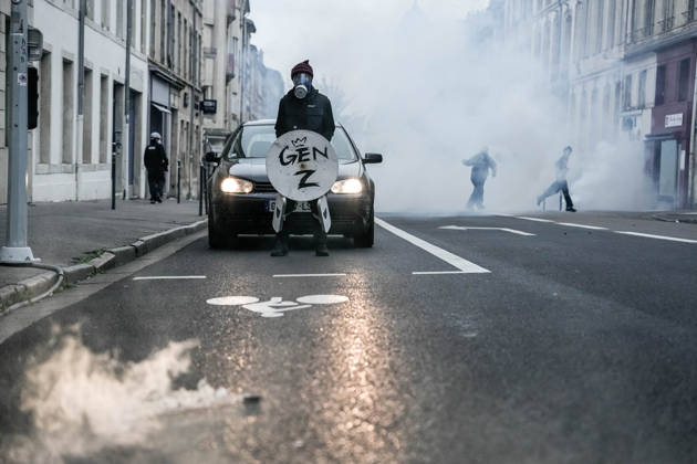 Police intervene in demonstrators amid ongoing protests in Nancy NANCY, FRANCE - OCTOBER 24: Police clash with protesters with water cannons and tear gas during a demonstration amid ongoing social and political tensions in Nancy, France, on October 24, 2026. Muhammed Said Tako Anadolu Nancy France. Editorial use only. Please get in touch for any other usage.  Copyright: x2026xAnadoluxMuhammedxSaidxTakox