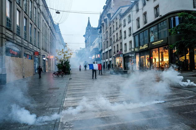 Police intervene in demonstrators amid ongoing protests in Nancy NANCY, FRANCE - OCTOBER 24: Police clash with protesters with water cannons and tear gas during a demonstration amid ongoing social and political tensions in Nancy, France, on October 24, 2026. Muhammed Said Tako Anadolu Nancy France. Editorial use only. Please get in touch for any other usage.  Copyright: x2026xAnadoluxMuhammedxSaidxTakox
