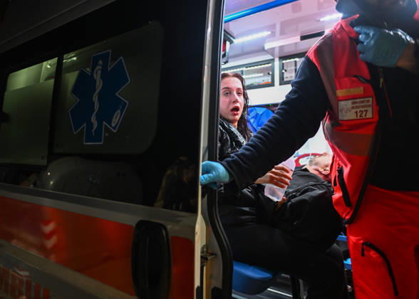Mass Anti-Government National Protest in Tirana TIRANA, ALBANIA - OCTOBER 24: Medical workers attend to a distressed young woman with wet hair sitting inside an open ambulance at night on October 24, 2026, in Tirana, Albania. Unrest and physical confrontations erupt in Tirana city center as demonstrators and riot police clash during a massive nationwide protest, turning the capital s main avenue into a major flashpoint as chaotic skirmishes broke out between security forces and factions of the crowd. Artur Widak Anadolu Tirana Albania. Editorial use only. Please get in touch for any other usage.  Copyright: x2026xAnadoluxArturxWidakx