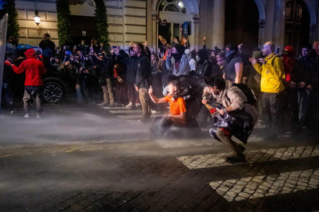 October 24, 2026, Rome, Rm, Italy: Thousands of people take to the streets to join the Get Italy out of the war march. Participants are calling for peace and protesting against the rising cost of living. TThe police use water cannons to block the way for participants attempting to continue their march outside the agreed-upon route. Rome Italy - ZUMAg256 20261024_znp_g256_045 Copyright: xMarcoxDixGianvitox