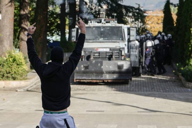 October 24, 2026, Tirana, Albania: TIRANA, ALBANIA, OCTOBER 24, 2026: Demonstrators clash with riot police during an anti-government protest in central Tirana. Protesters throw stones, pyrotechnics and petrol bombs, while police use tear gas, water cannons and rubber bullets. The demonstrations call for Prime Minister Edi Ramaâ€⠢s resignation, increased support for education and greater political accountability. Tirana Albania - ZUMAq101 20261024_zna_q101_373 Copyright: xVlasovxSulajx
