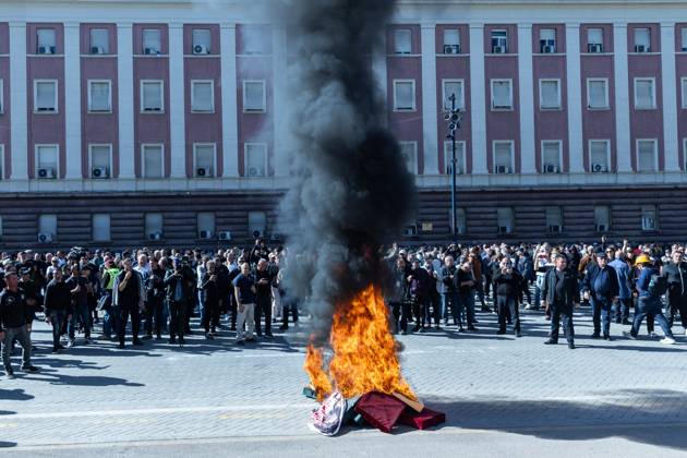 October 24, 2026, Tirana, Albania: TIRANA, ALBANIA, OCTOBER 24, 2026: Demonstrators gather in central Tirana as students join a wider anti-government protest demanding Prime Minister Edi Rama™s resignation. The mobilisation brings together students, university professors and opposition supporters calling for increased education funding and greater political accountability. Tirana Albania - ZUMAq101 20261024_zna_q101_467 Copyright: xKonstantinosxZilosx