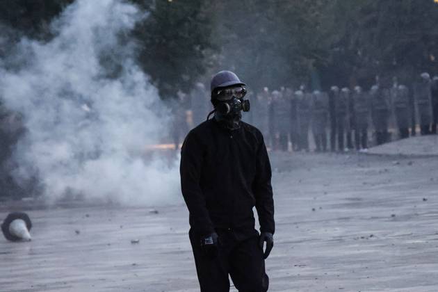 October 24, 2026, Tirana, Albania: TIRANA, ALBANIA, OCTOBER 24, 2026: Demonstrators clash with riot police during an anti-government protest in central Tirana. Protesters throw stones, pyrotechnics and petrol bombs, while police use tear gas, water cannons and rubber bullets. The demonstrations call for Prime Minister Edi Rama™s resignation, increased support for education and greater political accountability. Tirana Albania - ZUMAq101 20261024_zna_q101_359 Copyright: xVlasovxSulajx