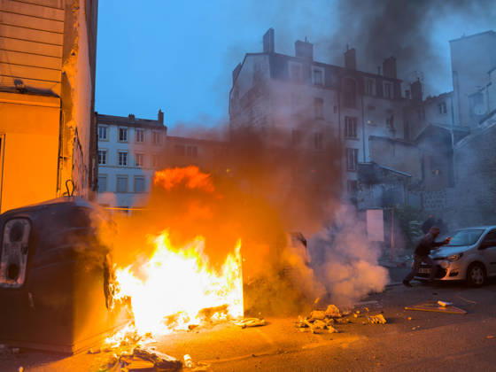 Lyon France Protests October 24 A fire burns on a street during a protest in Lyon, France on October 24, 2026 Authorities deployed around 70,000 security personnel across France for renewed protests over the cost of living, after unrest a week earlier saw public buildings damaged, hundreds of shops looted and about 2,700 people arrested. Lyon Rhone Alpes France Copyright: xAbolfazlxSalmanzadehx