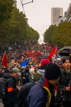 Yellow Vests Protest Act II - Paris A large crowd takes part in a demonstration against the rising cost of living and in support of higher wages, public services and students’ demands in Paris, France, on October 24, 2026. Demonstrators march along the boulevards des Maréchaux, from Porte d’Italie to Porte de Vincennes, as part of a nationwide day of protest. Photo by Jules Bernard ABACAPRESS.COM Paris Île-de-France France  Copyright: xBernardxJules ABACAx
