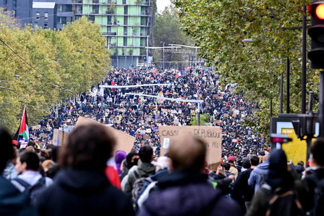 Yellow Vests Protest Act II - Paris Demonstration in favor of purchasing power, the protection of public services, and fiscal and social justice, as part of a nationwide call for mobilisation bringing together former members of the Yellow Vest movement, labor unions, high school and university students. in Paris on October 24, 2026. Photo by Karim Ait Adjedjou ABACAPRESS.COM Paris France  Copyright: xAitxAdjedjouxKarim ABACAx