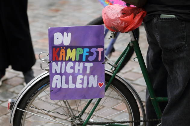 Bicycle with a sign reading You’re not alone at Bike Pride in Potsdam, October 24, 2026 Bike Pride Potsdam