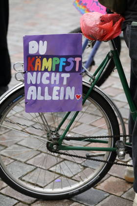 Bicycle with a sign reading You’re not alone at Bike Pride in Potsdam, October 24, 2026 Bike Pride Potsdam