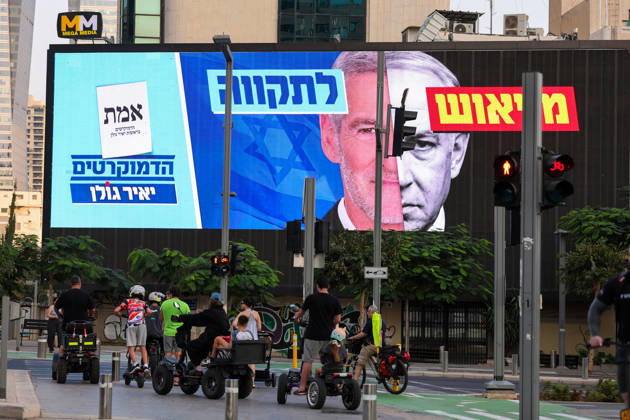 Campaign posters of candidates appear on the streets of Israel ahead of general elections TEL AVIV, ISRAEL - OCTOBER 25: Posters of Democrats Party leader Yair Golan (left) and Prime Minister and Likud Party leader Benjamin Netanyahu (right) are seen as election campaigns intensify two days before the vote as campaign posters of candidates are displayed on billboards and buildings across the streets ahead of the Knesset elections scheduled for October 27, in Tel Aviv, Israel, on October 25, 2026. Nir Keidar Anadolu Tel Aviv Israel. Editorial use only. Please get in touch for any other usage.  Copyright: x2026xAnadoluxNirxKeidarx