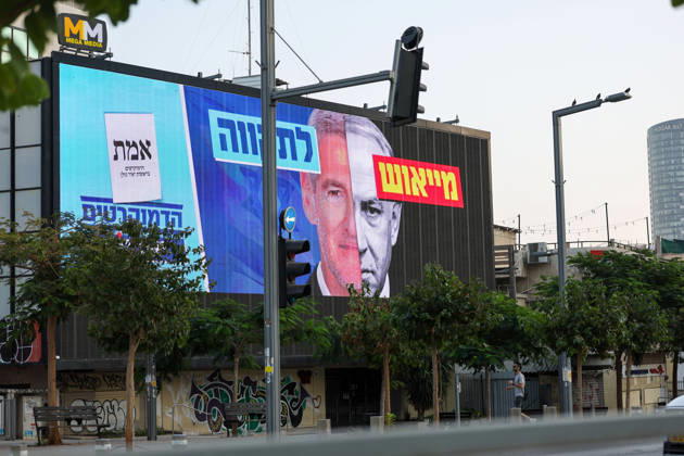 Campaign posters of candidates appear on the streets of Israel ahead of general elections TEL AVIV, ISRAEL - OCTOBER 25: Posters of Democrats Party leader Yair Golan (left) and Prime Minister and Likud Party leader Benjamin Netanyahu (right) are seen as election campaigns intensify two days before the vote as campaign posters of candidates are displayed on billboards and buildings across the streets ahead of the Knesset elections scheduled for October 27, in Tel Aviv, Israel, on October 25, 2026. Nir Keidar Anadolu Tel Aviv Israel. Editorial use only. Please get in touch for any other usage.  Copyright: x2026xAnadoluxNirxKeidarx