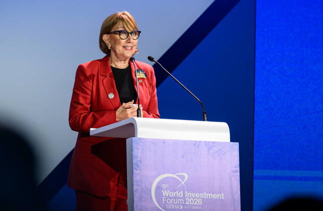 October 25, 2026, Doha, Qatar: Rebeca Grynspan, Secretary-General, UN Trade and Development, (UNCTAD), speaks during the opening ceremony of the 9th World Investment Forum (WIF 2026). The three-day summit, organized by United Nations Conference on Trade and Development Doha Qatar  - ZUMAs197 20261025_aaa_s197_134 Copyright: xNoushadxVariyattiyakkalx