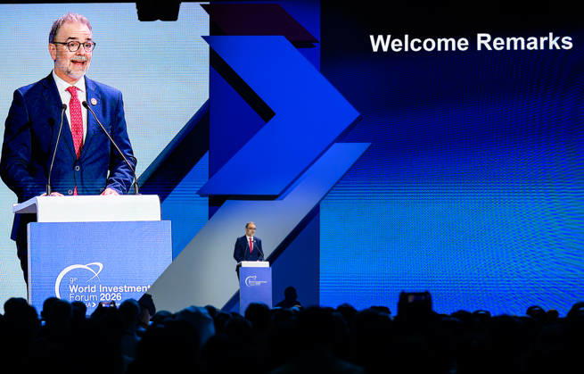 October 25, 2026, Doha, Qatar: Pedro Manuel Moreno, Acting Secretary-General, UN Trade and Development (UNCTAD), speaks during the opening ceremony of the 9th World Investment Forum (WIF 2026). The three-day summit, organized by United Nations Conference on Trade and Development Doha Qatar  - ZUMAs197 20261025_aaa_s197_135 Copyright: xNoushadxVariyattiyakkalx