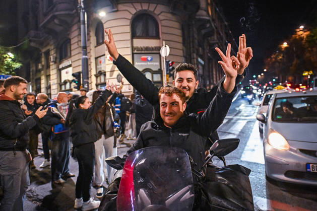 October 25, 2026, Belgrade, Belgrade, Serbia: Serbians are flooding to the streets of Belgrade as polls closed on the night of the Serbian elections on 25 October, 2026 Belgrade Serbia - ZUMAa256 20261025_zip_a256_008 Copyright: xDanielxAlfoldix