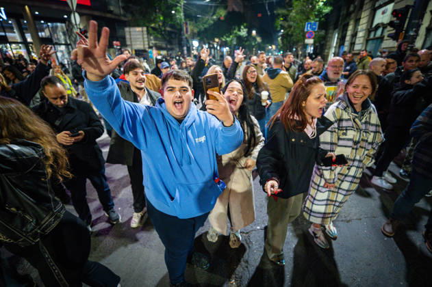 October 25, 2026, Belgrade, Belgrade, Serbia: Serbians are flooding to the streets of Belgrade as polls closed on the night of the Serbian elections on 25 October, 2026 Belgrade Serbia - ZUMAa256 20261025_zip_a256_013 Copyright: xDanielxAlfoldix