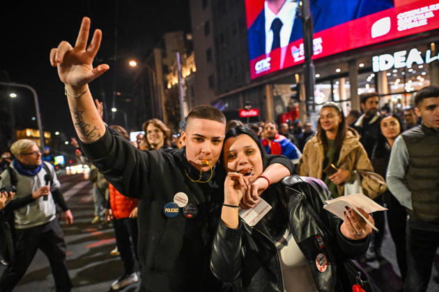October 25, 2026, Belgrade, Belgrade, Serbia: Serbians are flooding to the streets of Belgrade as polls closed on the night of the Serbian elections on 25 October, 2026 Belgrade Serbia - ZUMAa256 20261025_zip_a256_015 Copyright: xDanielxAlfoldix