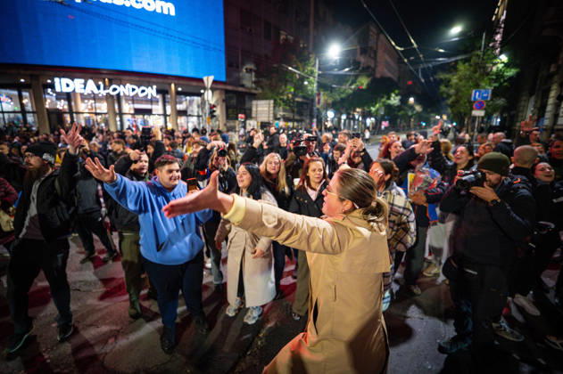 October 25, 2026, Belgrade, Belgrade, Serbia: Serbians are flooding to the streets of Belgrade as polls closed on the night of the Serbian elections on 25 October, 2026 Belgrade Serbia - ZUMAa256 20261025_zip_a256_018 Copyright: xDanielxAlfoldix