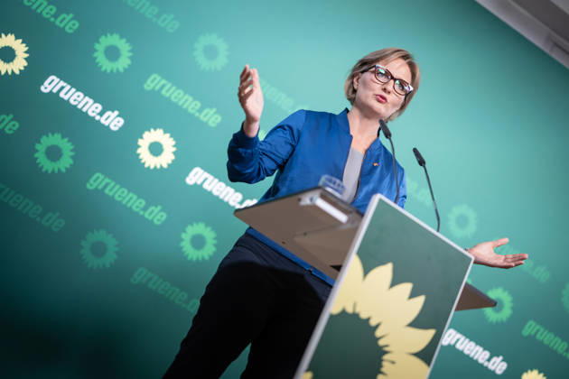 Party Chairwoman Franziska Brantner at the regular press conference on current issues at party headquarters Press conference with Federal Chairwoman Franziska Brantner, Alliance 90 The Greens, Berlin, Berlin, Germany, party headquarters