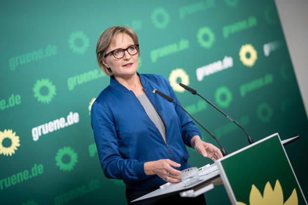 Party Chairwoman Franziska Brantner at the regular press conference on current issues at party headquarters Press conference with Federal Chairwoman Franziska Brantner, Alliance 90 The Greens, Berlin, Berlin, Germany, party headquarters