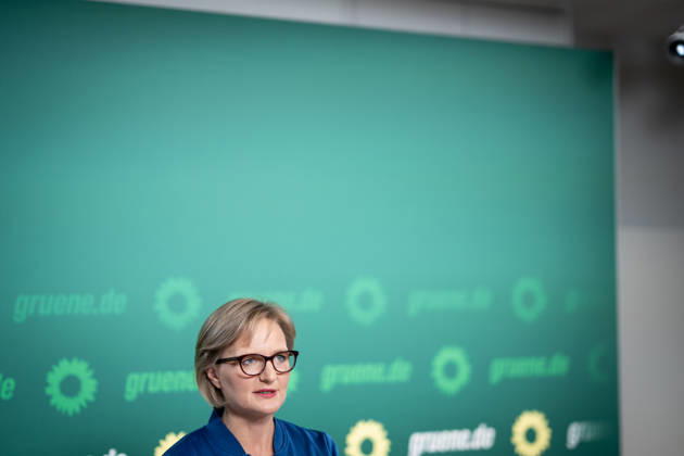 Party Chairwoman Franziska Brantner at the regular press conference on current issues at party headquarters Press conference with Federal Chairwoman Franziska Brantner, Alliance 90 The Greens, Berlin, Berlin, Germany, party headquarters