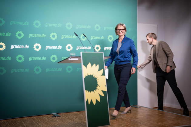 Party Chairwoman Franziska Brantner at the regular press conference on current issues at party headquarters Press conference with Federal Chairwoman Franziska Brantner, Alliance 90 The Greens, Berlin, Berlin, Germany, party headquarters