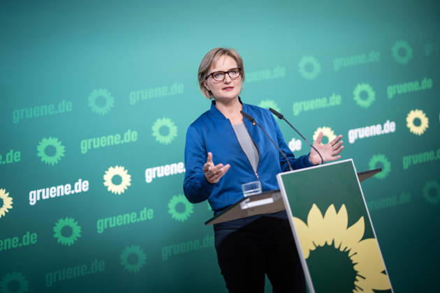 Party Chairwoman Franziska Brantner at the regular press conference on current issues at party headquarters Press conference with Federal Chairwoman Franziska Brantner, Alliance 90 The Greens, Berlin, Berlin, Germany, party headquarters