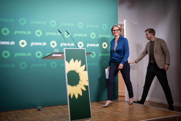Party Chairwoman Franziska Brantner at the regular press conference on current issues at party headquarters Press conference with Federal Chairwoman Franziska Brantner, Alliance 90 The Greens, Berlin, Berlin, Germany, party headquarters