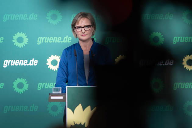 Party Chairwoman Franziska Brantner at the regular press conference on current issues at party headquarters Press conference with Federal Chairwoman Franziska Brantner, Alliance 90 The Greens, Berlin, Berlin, Germany, party headquarters