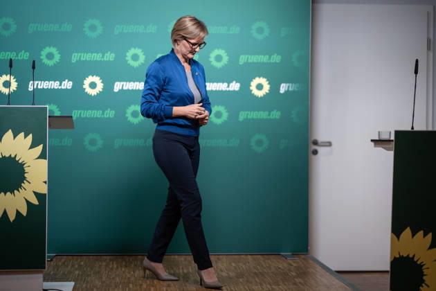 Party Chairwoman Franziska Brantner at the regular press conference on current issues at party headquarters Press conference with Federal Chairwoman Franziska Brantner, Alliance 90 The Greens, Berlin, Berlin, Germany, party headquarters