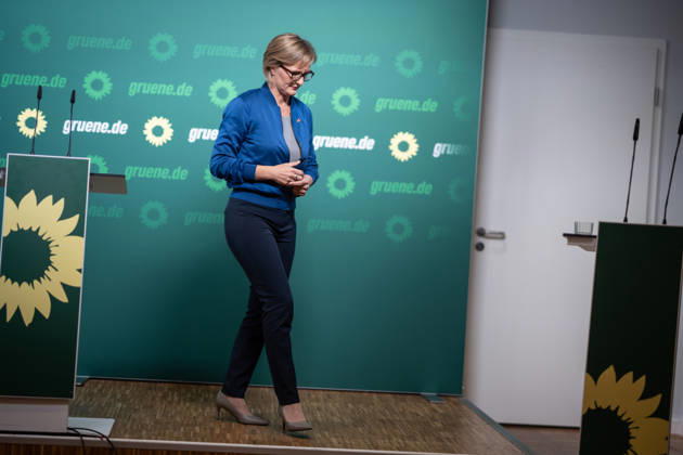 Party Chairwoman Franziska Brantner at the regular press conference on current issues at party headquarters Press conference with Federal Chairwoman Franziska Brantner, Alliance 90 The Greens, Berlin, Berlin, Germany, party headquarters