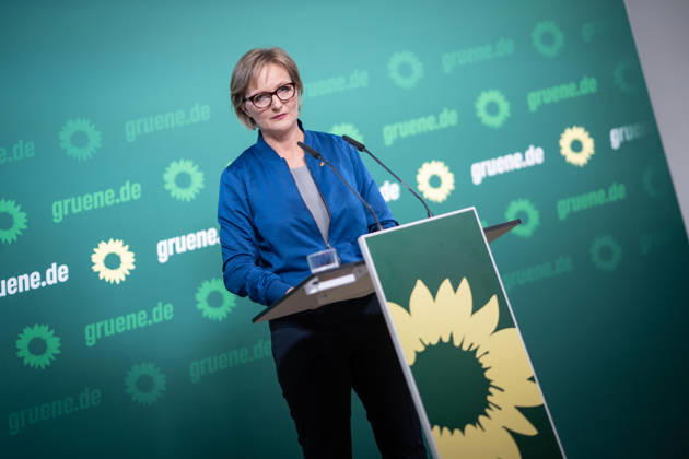 Party Chairwoman Franziska Brantner at the regular press conference on current issues at party headquarters Press conference with Federal Chairwoman Franziska Brantner, Alliance 90 The Greens, Berlin, Berlin, Germany, party headquarters