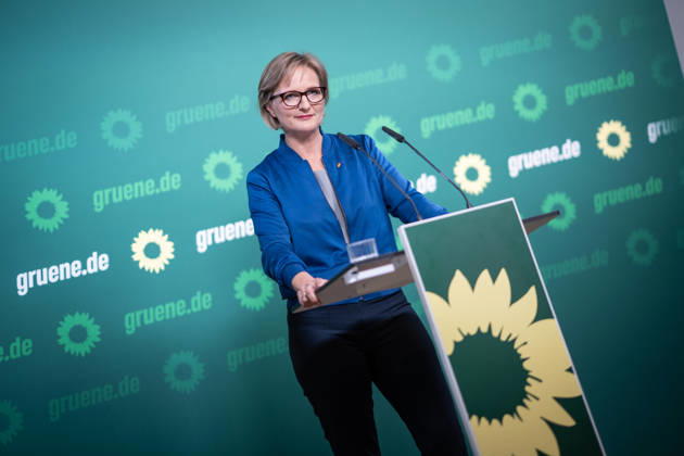 Party Chairwoman Franziska Brantner at the regular press conference on current issues at party headquarters Press conference with Federal Chairwoman Franziska Brantner, Alliance 90 The Greens, Berlin, Berlin, Germany, party headquarters