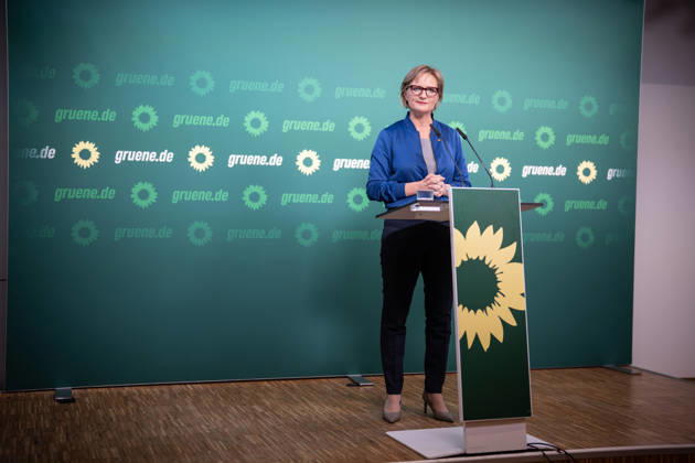 Party Chairwoman Franziska Brantner at the regular press conference on current issues at party headquarters Press conference with Federal Chairwoman Franziska Brantner, Alliance 90 The Greens, Berlin, Berlin, Germany, party headquarters