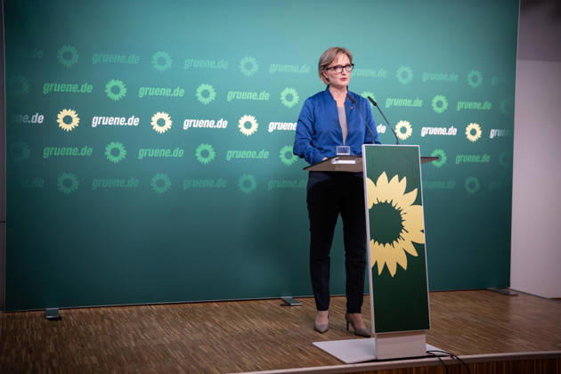 Party Chairwoman Franziska Brantner at the regular press conference on current issues at party headquarters Press conference with Federal Chairwoman Franziska Brantner, Alliance 90 The Greens, Berlin, Berlin, Germany, party headquarters