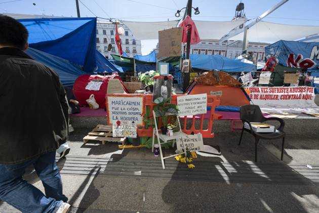 RECORD DATE NOT STATED Tent protest at Sol Square in Madrid marks its first monthl, Madrid, Spain – 26 Oct 2026 A view of the area where Spaniards continue a tent protest at Sol Square, launched on September 26 to call on the central and regional governments to find solutions to the country s housing crisis, as the protest marks its first month in Madrid, Spain Madrid Spain Copyright: xAtilanoxGarciax xSOPAxImagesx Atilano-Garcia-1461835